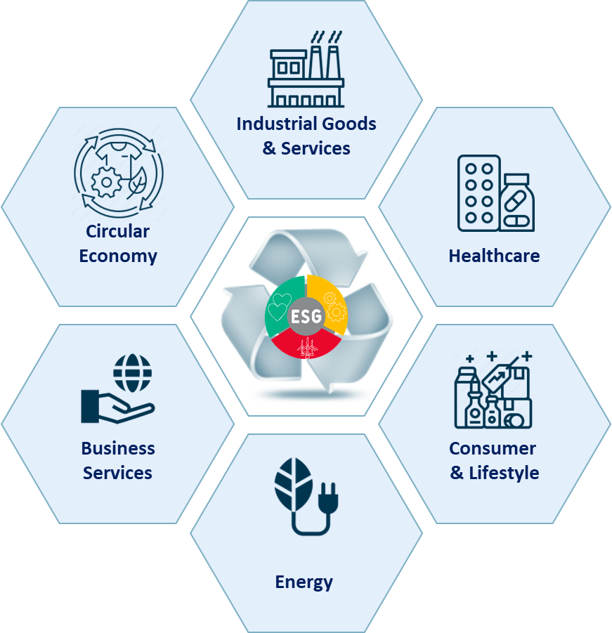 Investment Strategy: six target sectors around an ESG framework
